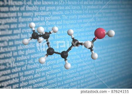 Cis 3 hexen 1 ol scientific molecular model, 3D rendering 87624155