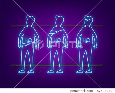 Water body balance. H2O level neon icon. Healthy lifestyle. Vector stock illustration. Water body balance. H2O level neon icon. Healthy lifestyle. Vector stock illustration. 87624749
