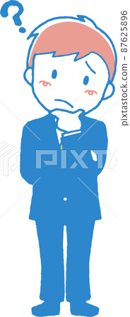 一個穿著西裝的年輕人帶著疑問的插圖 一個穿著西裝的年輕人帶著疑問的插圖 87625896