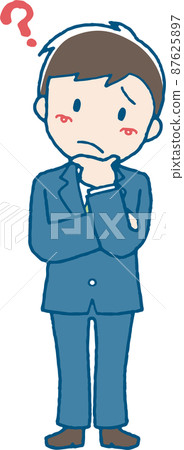 一個穿著西裝的年輕人帶著疑問的插圖 87625897