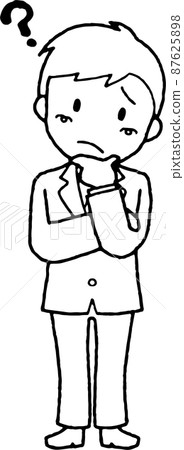 Illustration of a young man in a suit with doubts 87625898
