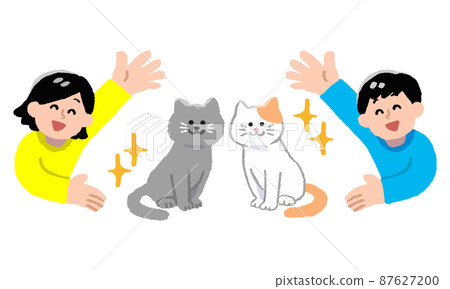 Whole body of cat and upper body of young male and female (hand-painted color) 87627200