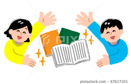 Men and women introducing books (hand-painted colors) 87627201