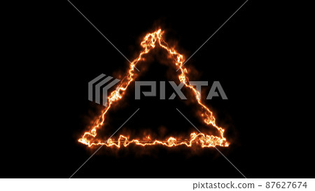 Empty triangle frame with electric power and burning border glowing, burning flame sign. Blank triangle fire with electric power around frame lights. The best stock photo image orange electric power Empty triangle frame with electric power and burning border glowing, burning flame sign. Blank triangle fire with electric power around frame lights. The best stock photo image orange electric power 87627674