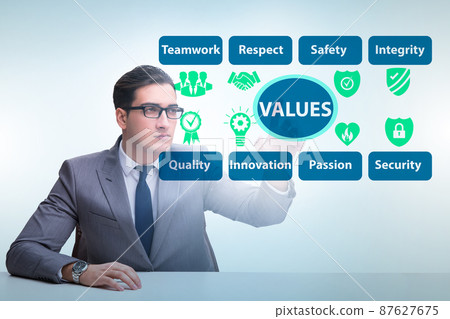 Businessman in the corporate values concept 87627675