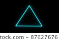 Empty triangle frame with electric power border glowing, burning flame sign. Blank triangle fire with electric power around frame lights. The best stock photo image turquoise electric power 87627676
