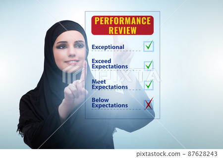 Annual performance review concept with businesswoman 87628243