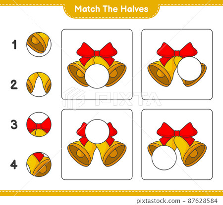 Match the halves. Match halves of Christmas Bell. Educational children game, printable worksheet, vector illustration 87628584