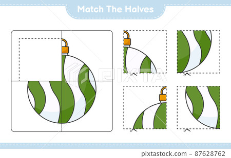 Match the halves. Match halves of Christmas Ball. Educational children game, printable worksheet, vector illustration Match the halves. Match halves of Christmas Ball. Educational children game, printable worksheet, vector illustration 87628762