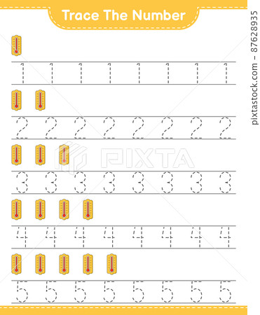 Trace the number. Tracing number with Thermometer. Educational children game, printable worksheet, vector illustration Trace the number. Tracing number with Thermometer. Educational children game, printable worksheet, vector illustration 87628935