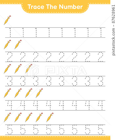 Trace the number. Tracing number with Umbrella. Educational children game, printable worksheet, vector illustration 87628961