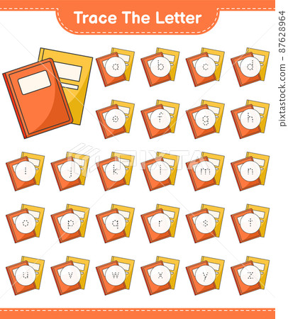 Trace the letter. Tracing letter alphabet with Book. Educational children game, printable worksheet, vector illustration 87628964