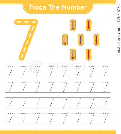 Trace the number. Tracing number with Thermometer. Educational children game, printable worksheet, vector illustration Trace the number. Tracing number with Thermometer. Educational children game, printable worksheet, vector illustration 87629276