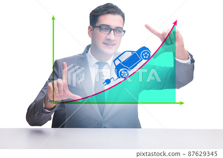 Electric car concept with businessman pressing button Electric car concept with businessman pressing button 87629345