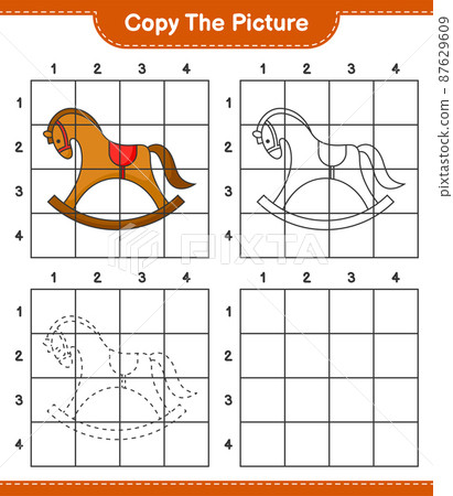 Copy the picture, copy the picture of Rocking Horse using grid lines. Educational children game, printable worksheet, vector illustration 87629609