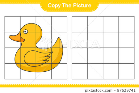 Copy the picture, copy the picture of Rubber Duck using grid lines. Educational children game, printable worksheet, vector illustration 87629741