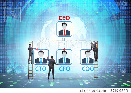 Illustration of organisation chart with various executives Illustration of organisation chart with various executives 87629893