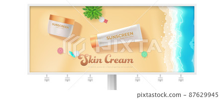 Ads of cosmetic creams on billboard. Tropical Ads of cosmetic creams on billboard. Tropical 87629945