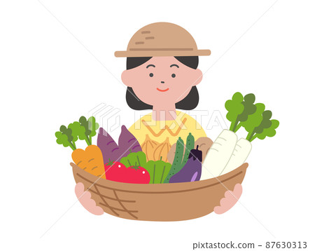 Illustration of a girl holding a basket of... - Stock Illustration ...