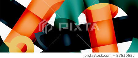 Minimalist geometric abstract background. Lines, circles with shadow effects composition wallpaper design 87630683