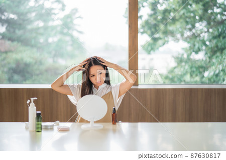 使用美髮產品的女性（問題/頭部按摩） 87630817