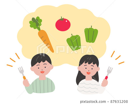 讓我們吃蔬菜兒童的飲食教育形象插圖 87631208