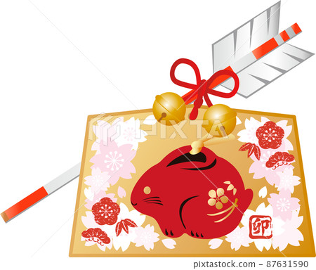 Usagi Rabbit Ema Hamaya Sakura新年賀卡材料新年賀卡2023 Rabbit Hanko日式新年插圖素材 87631590