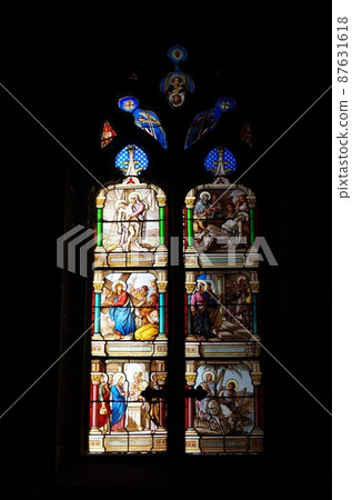 Stained glass in Avignon Saint-Pierre church, France Stained glass in Avignon Saint-Pierre church, France 87631618