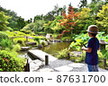 A boy thinking a phrase while looking at the garden 87631700