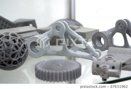 Different objects printed on industrial powder 3D printer. Multi Jet Fusion 87631962