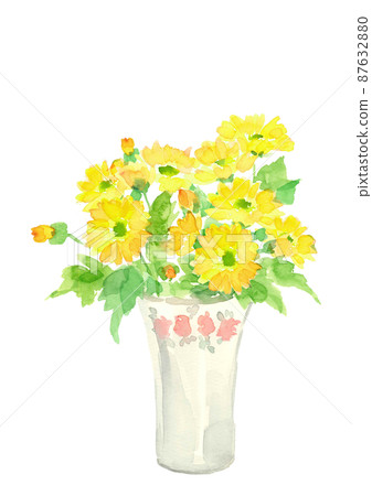 陶瓶中的黃色金盞花【手繪水彩】花語“慈善”白色背景透明背景 陶瓶中的黃色金盞花【手繪水彩】花語“慈善”白色背景透明背景 87632880