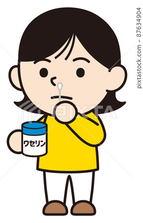 A woman who puts petrolatum on her nose A woman who puts petrolatum on her nose 87634904