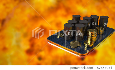 The oil tank and gold coins on tablet for business or gas concept 3d rendering The oil tank and gold coins on tablet for business or gas concept 3d rendering 87634951