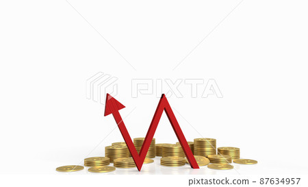 The red arrow and gold coins on white background for business concept 3d rendering The red arrow and gold coins on white background for business concept 3d rendering 87634957