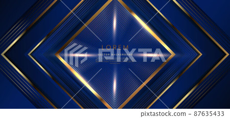 Abstract luxury triangles golden lines overlapping on dark blue background. Template premium award design. 87635433