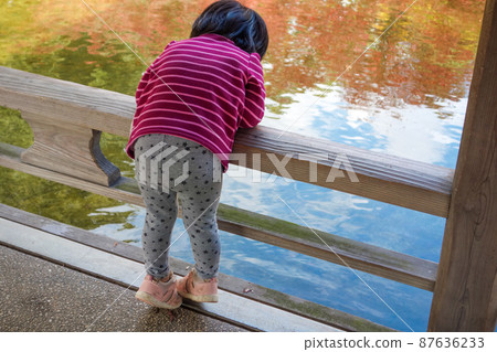 一個看著日本花園池塘的女孩 一個看著日本花園池塘的女孩 87636233