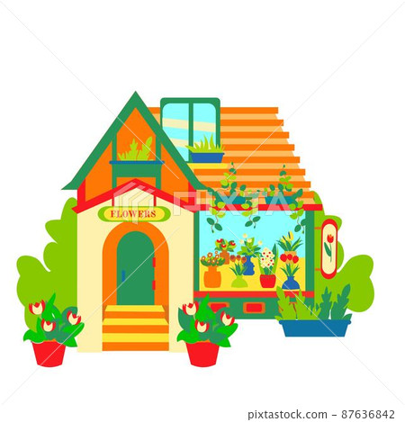 Flowers shop window Flat vector isolated illustration Flowers shop window Flat vector isolated illustration 87636842