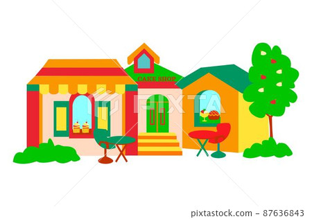 Cake shop window Flat vector isolated illustration Cake shop window Flat vector isolated illustration 87636843