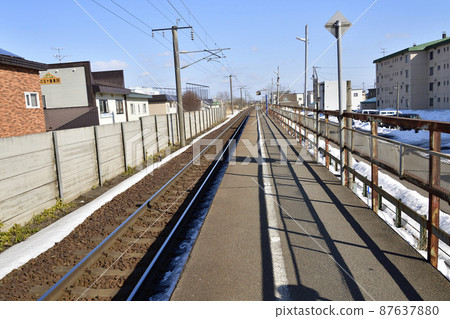 北海道北斗市北海道南鐵道東國別站早春拍攝風景 北海道北斗市北海道南鐵道東國別站早春拍攝風景 87637880