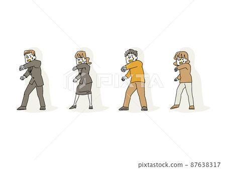 A set of people being cornered, a comical handwritten person, a vector, and simple coloring of line drawings. 87638317