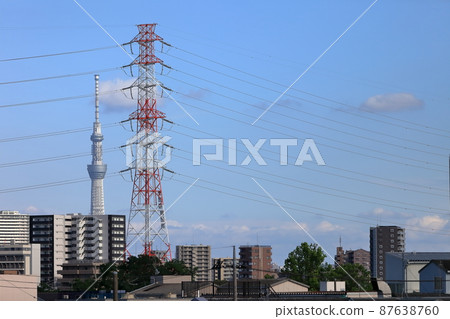 Image of steel tower and power transmission line 87638760