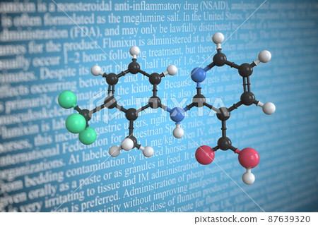 Flunixin scientific molecular model, 3D rendering 87639320