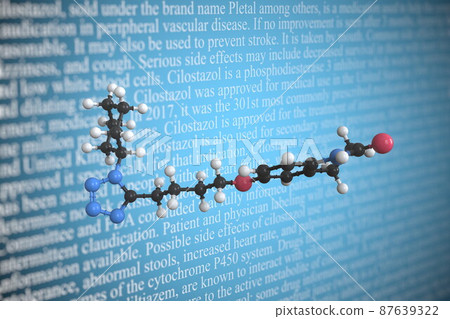 Molecular model of cilostazol, 3D rendering Molecular model of cilostazol, 3D rendering 87639322