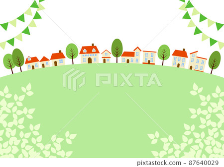 Flag and fresh green cityscape background horizontal convex Flag and fresh green cityscape background horizontal convex 87640029