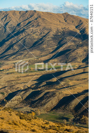 Scenery from the observation deck of Crown Range Road in the Otago region of New Zealand Scenery from the observation deck of Crown Range Road in the Otago region of New Zealand 87640151