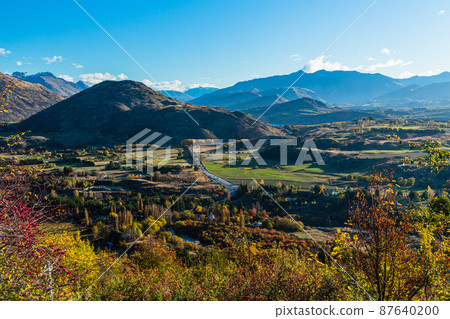 Scenery and autumn leaves from the observation deck of Arrowtown Junction in the Otago region of New Zealand Scenery and autumn leaves from the observation deck of Arrowtown Junction in the Otago region of New Zealand 87640200