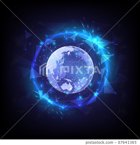 Polygon background. Security privacy safe. Glowing sphere of hexagon and globe. High technology protect. Computer of antivirus and criminal. Protection and immunity in the form of energy shield 87641365