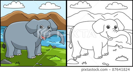 Elephant Coloring Page Colored Illustration Elephant Coloring Page Colored Illustration 87641824