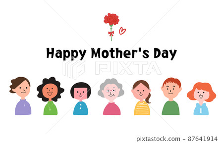 Mother's Day logo and illustrations of mothers of various generations 87641914