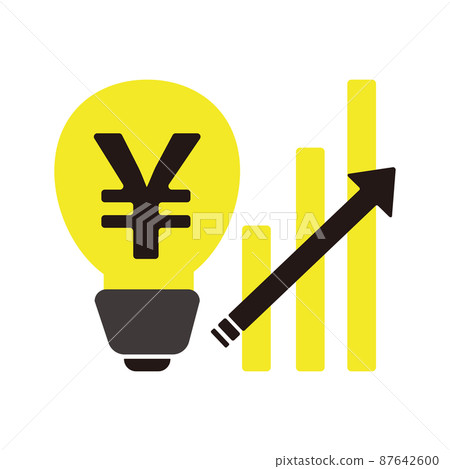 Graph and arrow icon illustration material (flat) that rises as electricity prices rise Graph and arrow icon illustration material (flat) that rises as electricity prices rise 87642600
